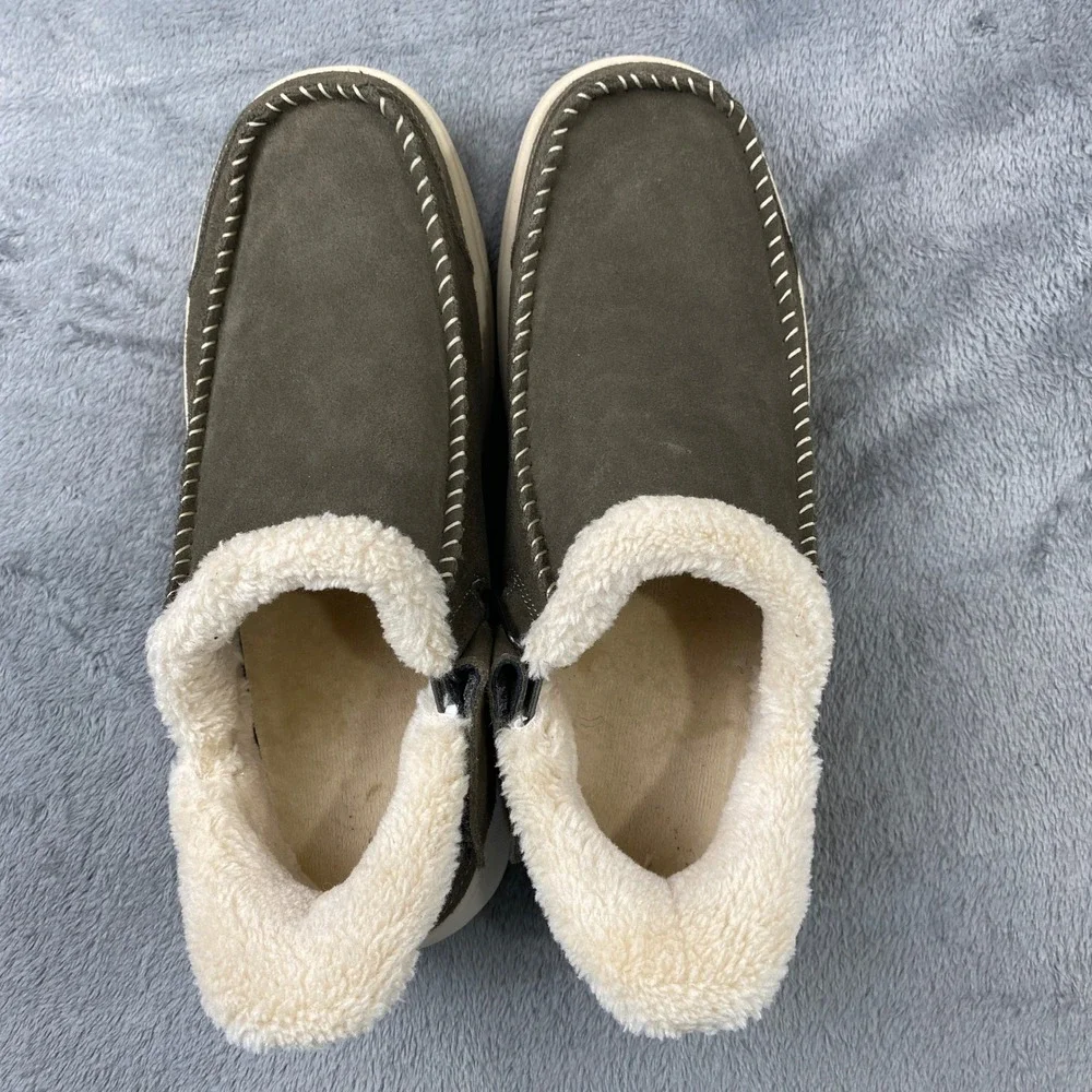 Orthofeet Vito Slipper Men 10.5 Brown Hudson Leather Faux Fur Orthopedic Comfort